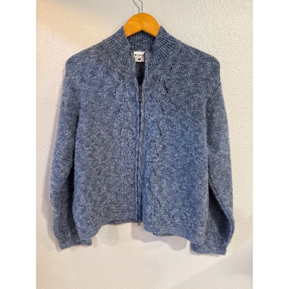 Columbia Women's Blue‎ Knit Full-Zip Sweater L Acrylic/Wool Blend